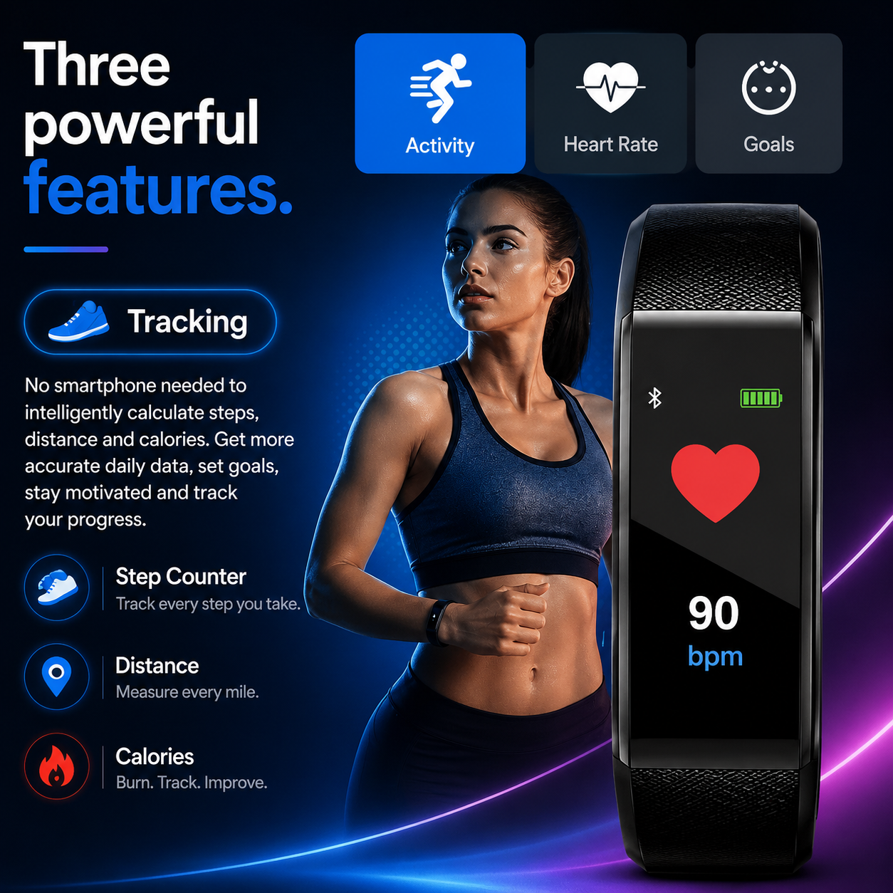 Montre intelligente pour seniors avec fonctions de santé | Montre de suivi fitness avec grand écran | HerzWacht