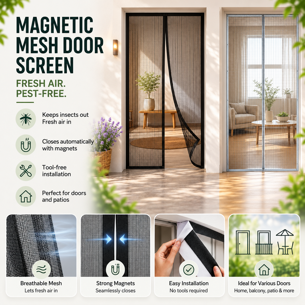 Jolie | Protection contre les insectes pour portes | Rideau magnétique