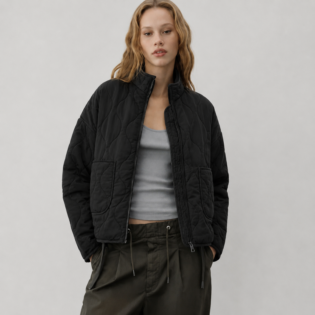 Veste de Transition Femme | Peplum Léger, Col Montant