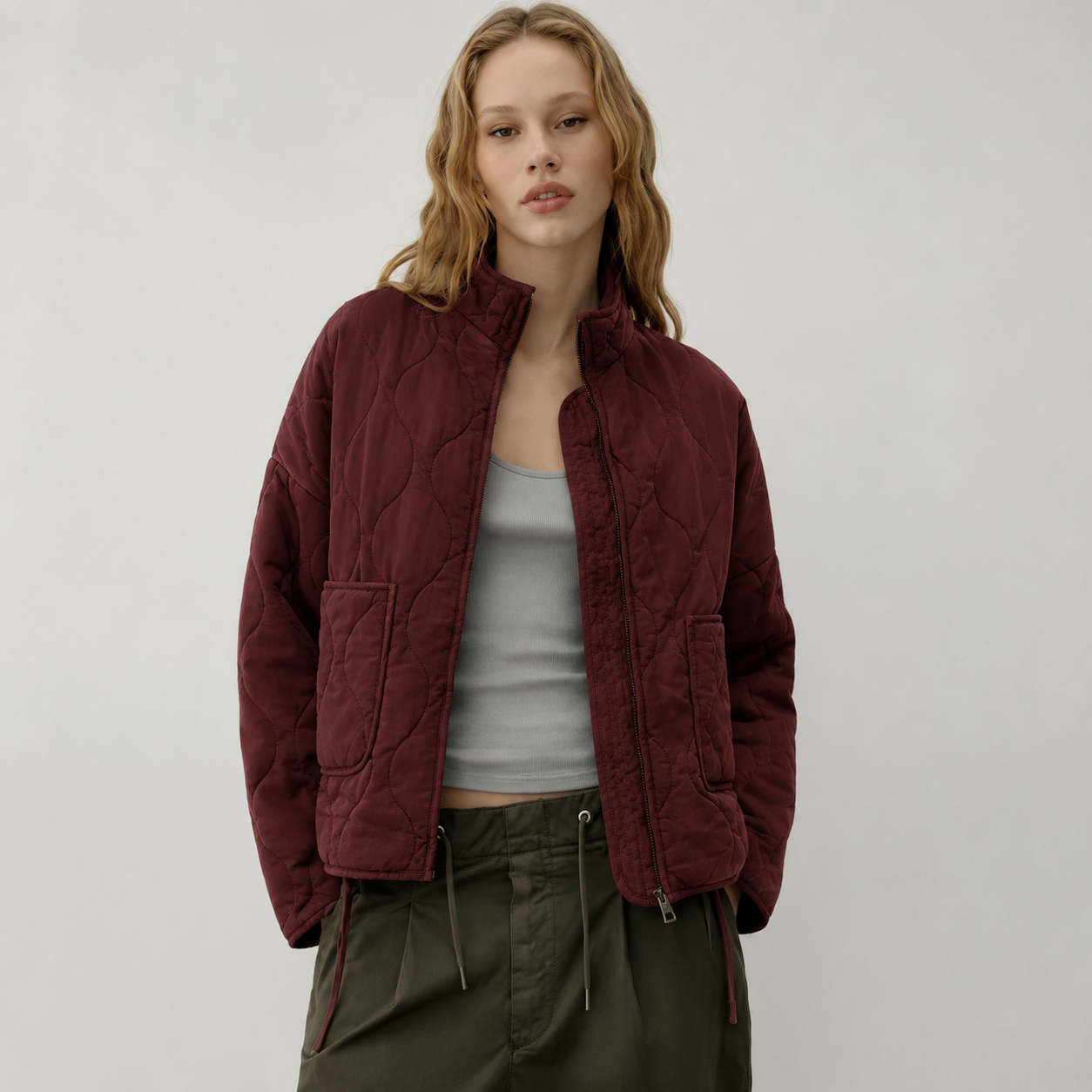 Veste de Transition Femme | Peplum Léger, Col Montant
