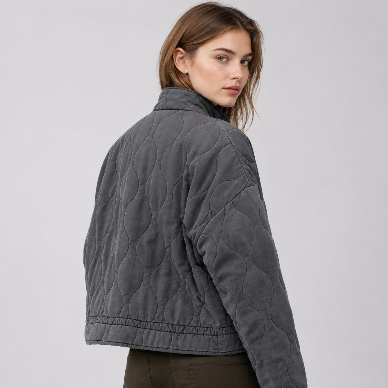Veste de Transition Femme | Peplum Léger, Col Montant