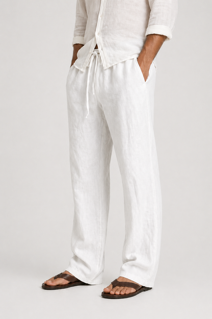 Pantalon en lin pour homme | Taille ajustable, coupe décontractée