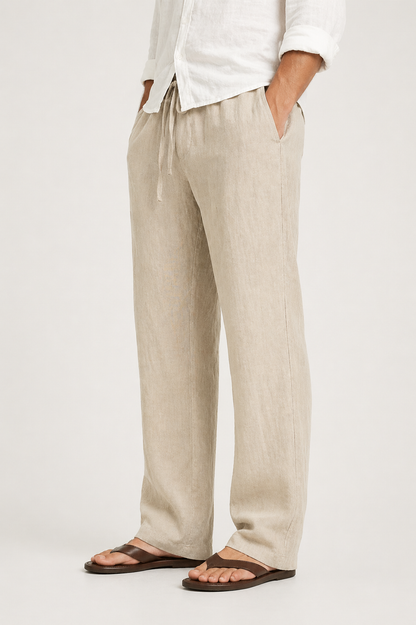 Pantalon en lin pour homme | Taille ajustable, coupe décontractée