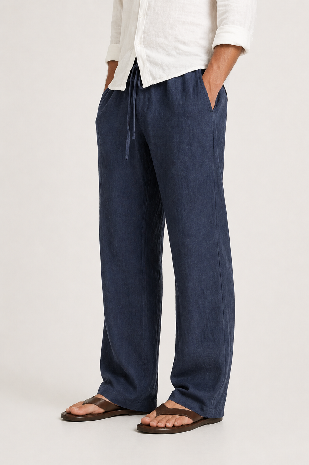 Pantalon en lin pour homme | Taille ajustable, coupe décontractée