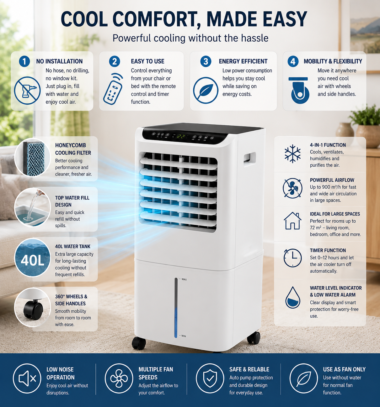 Nova | Climatiseur Portable – XXXL Sans Tuyau d'Échappement