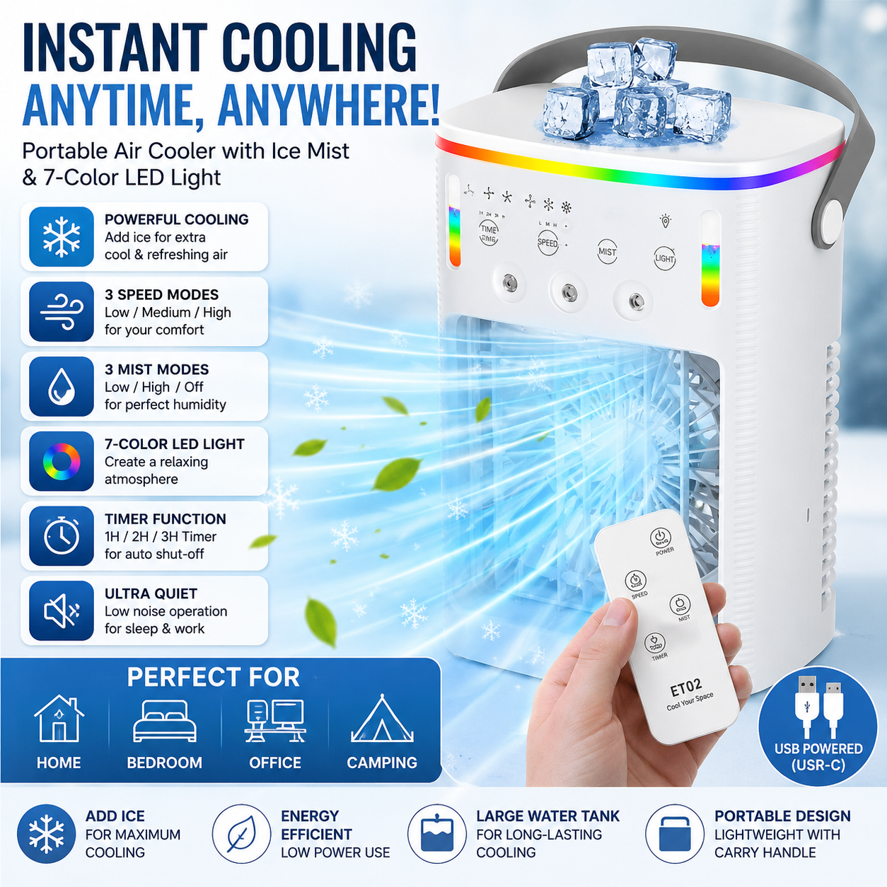 Esme | Climatiseur portable 4-en-1, refroidisseur d'air – USB-C