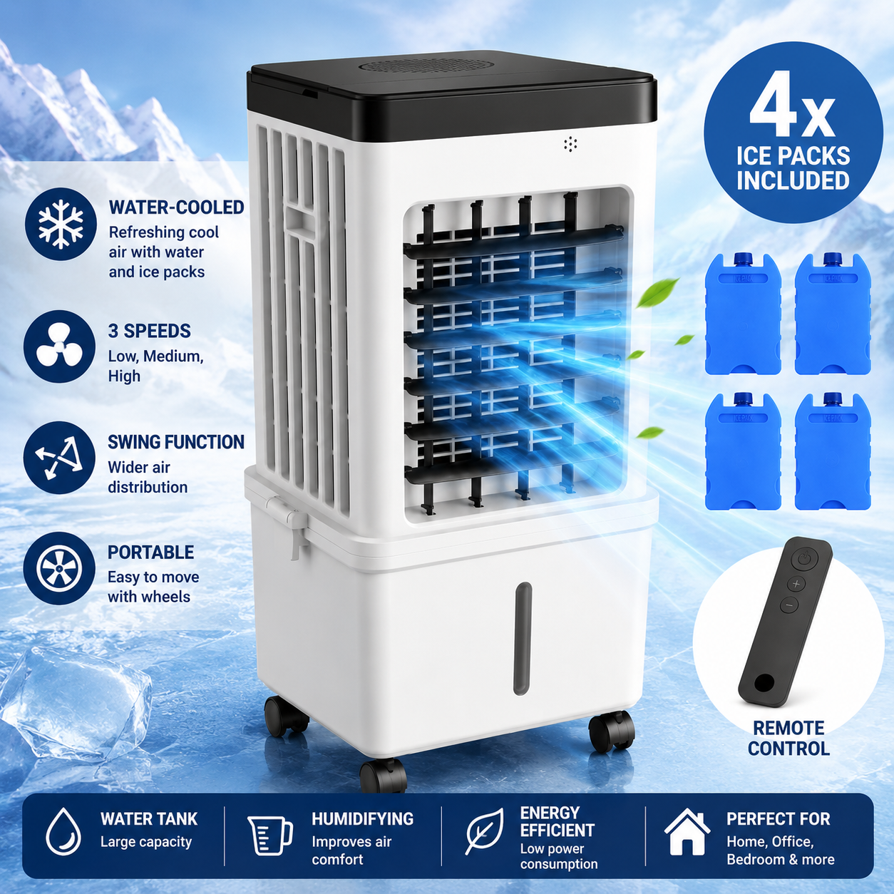 Opal | Climatiseur Portable, Packs de Glaçons – 3 Vitesses