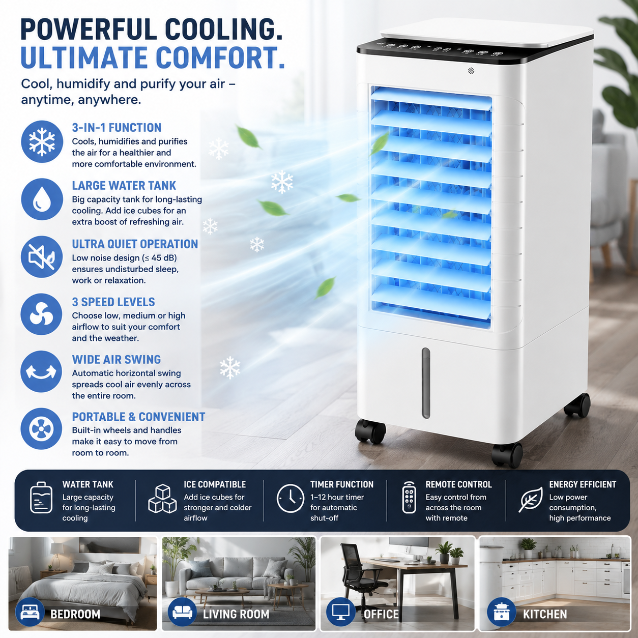 Halcyon | Climatiseur Portable – 3-en-1 avec Télécommande