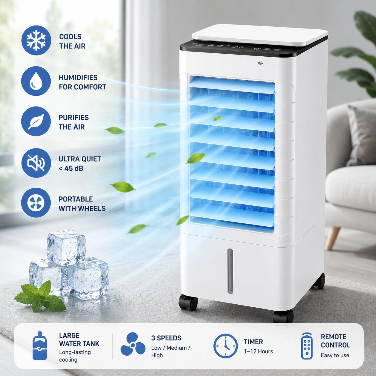 Cassia | Climatiseur portable 3-en-1 – Avec télécommande