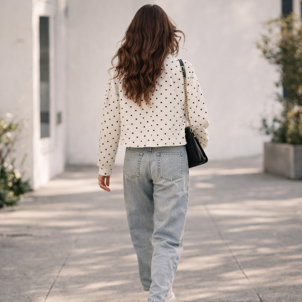 Veste Courte Femme | Design Pois Moderne, Col Haut