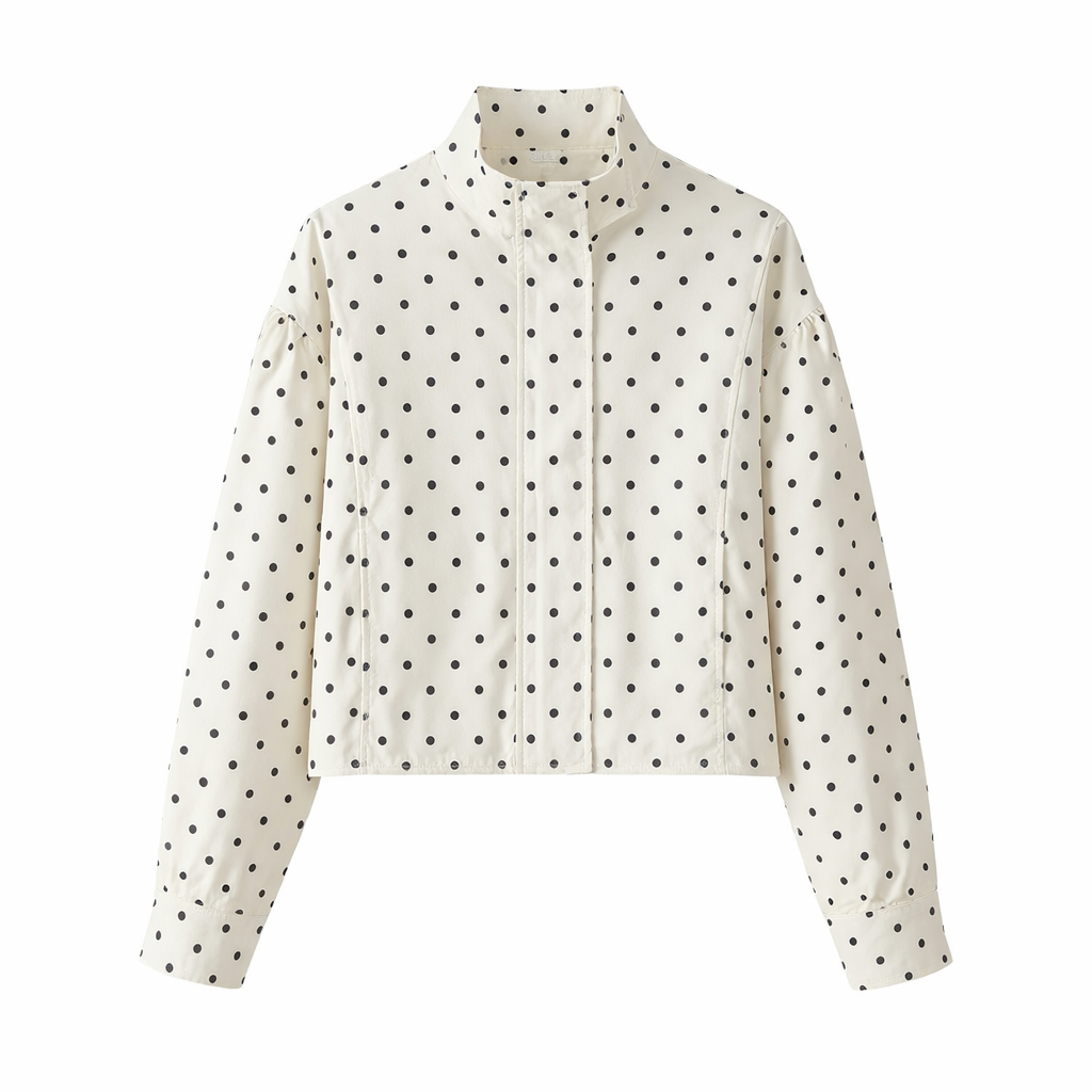 Veste courte femme design pois moderne col haut