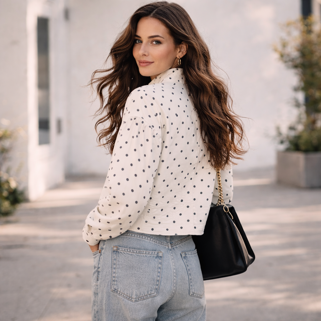 Veste Courte Femme | Design Pois Moderne, Col Haut