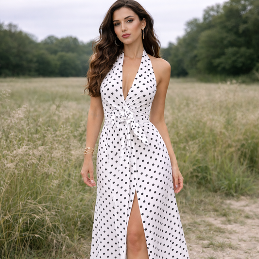 Robe à Pois Design Féminin Longueur Longue
