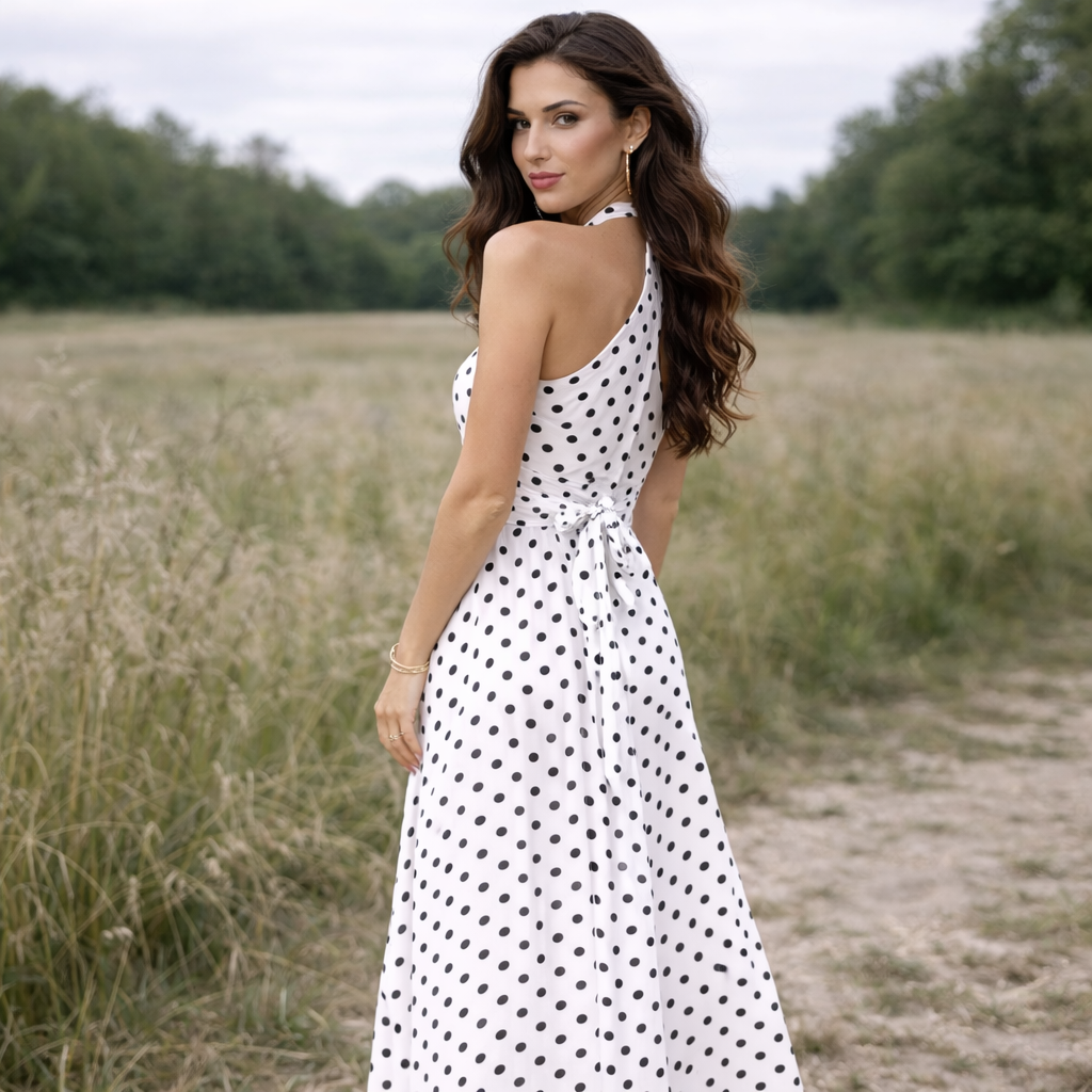 Robe à Pois | Design Féminin | Longueur Longue