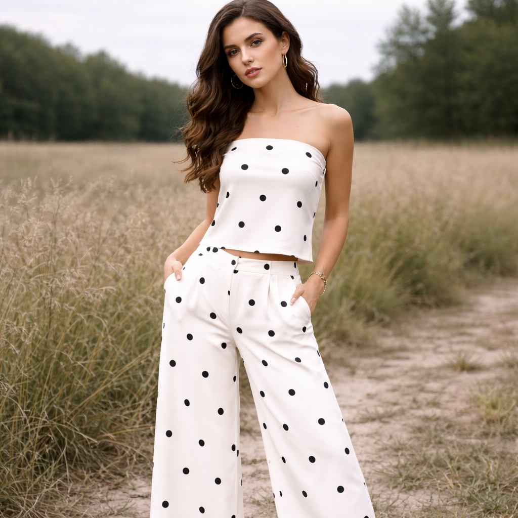 Ensemble Deux Pièces | Tenue Femme à Pois | Ensemble Assorti Tendance