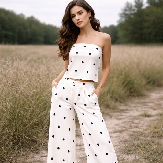 Ensemble Deux Pièces | Tenue Femme à Pois | Ensemble Assorti Tendance