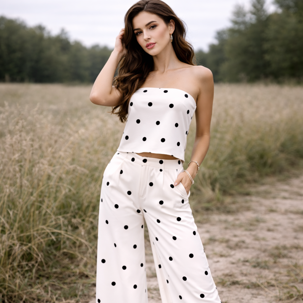 Ensemble Deux Pièces | Tenue Femme à Pois | Ensemble Assorti Tendance