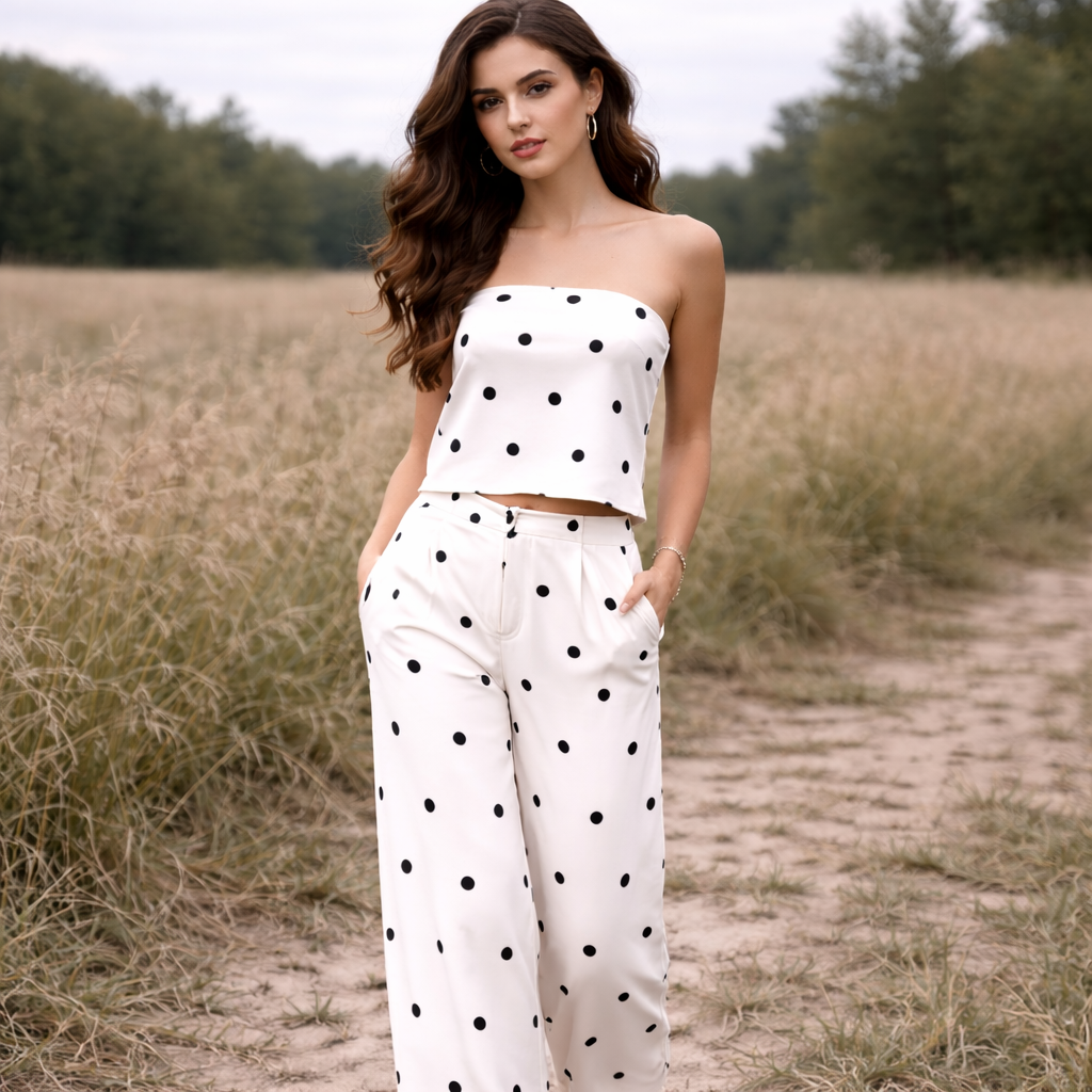 Ensemble Deux Pièces | Tenue Femme à Pois | Ensemble Assorti Tendance