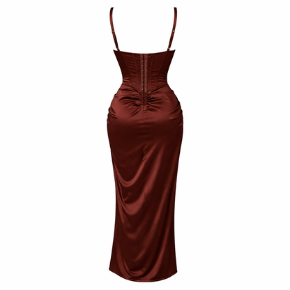 Robe Longue Fendue Femme | Marron, Gracieuse | Silhouette Flatteuse