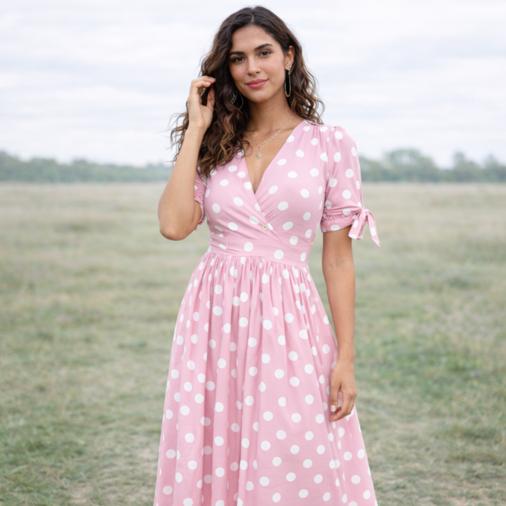 Robe à Pois | Femme, Encolure en V | Style Boutons