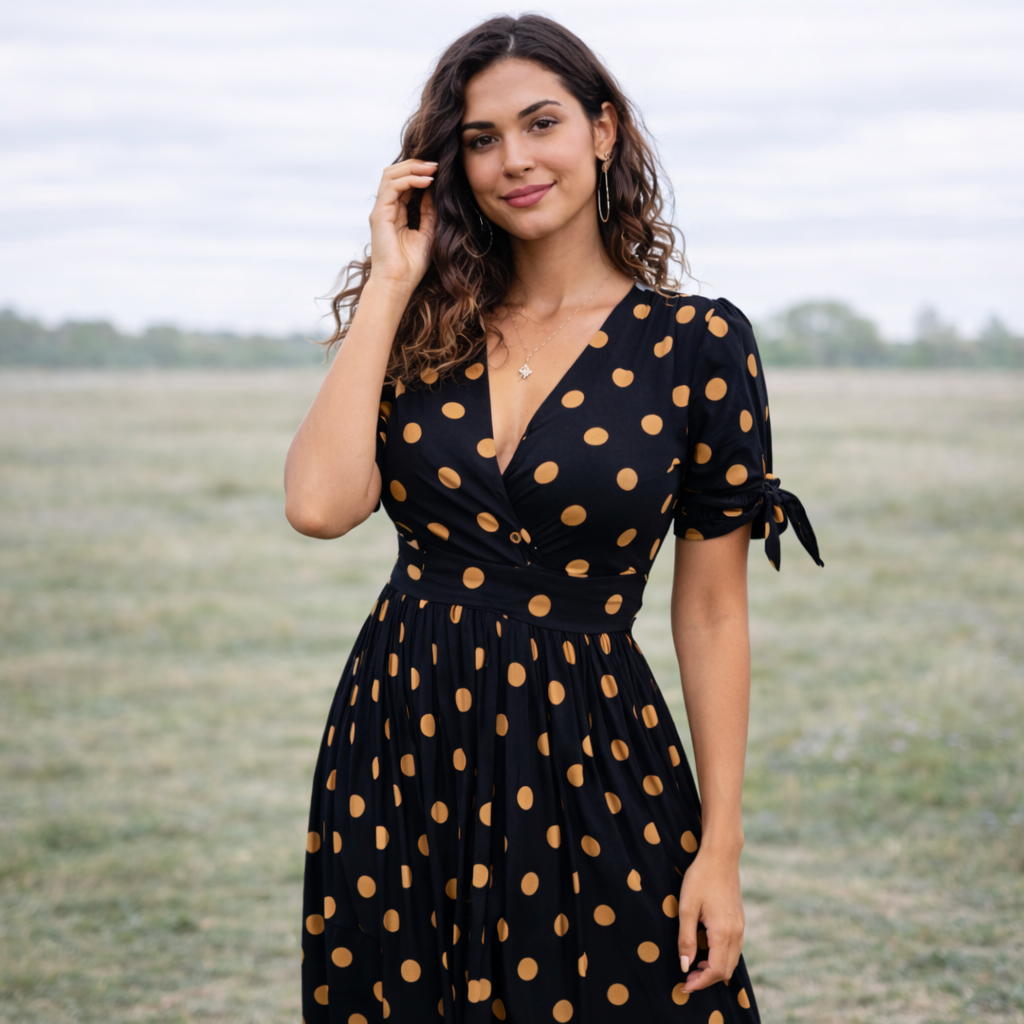 Robe à Pois | Femme, Encolure en V | Style Boutons