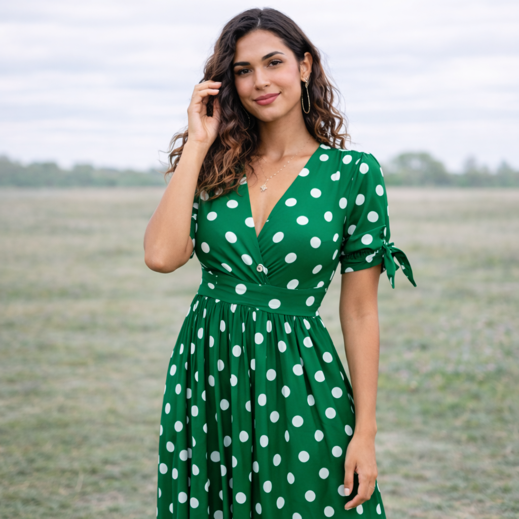 Robe à Pois | Femme, Encolure en V | Style Boutons