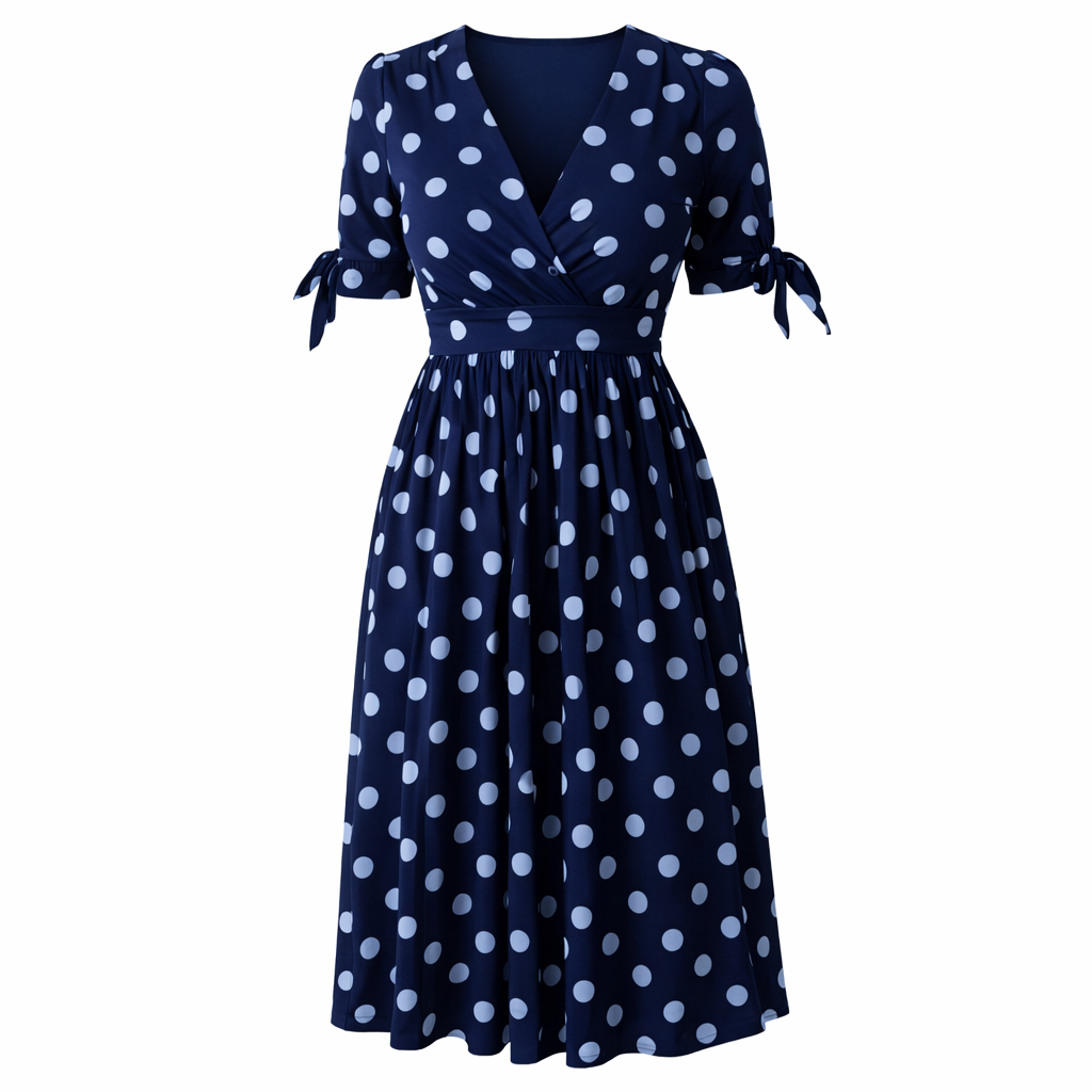 Robe à Pois | Femme, Encolure en V | Style Boutons