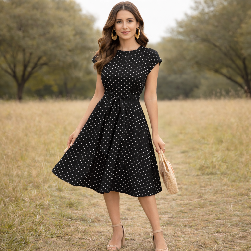 Robe à Pois Robe d'Été Vintage pour Femme Légère