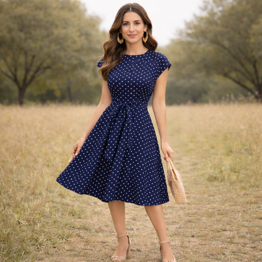 Robe à Pois Robe d'Été Vintage pour Femme Légère