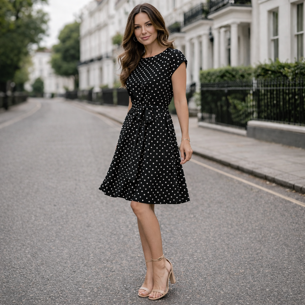 Robe à Pois Femme Style Classique Ajustement Confortable