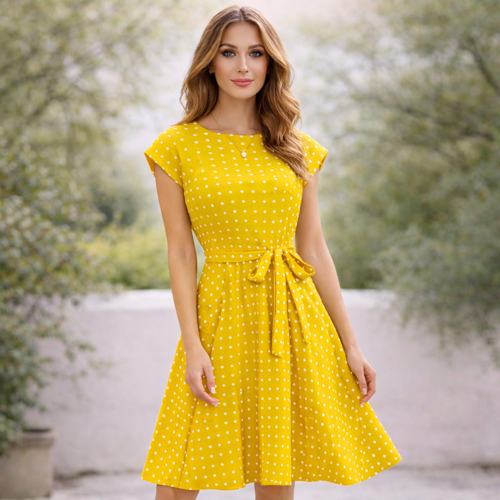 Robe à Pois | Ceinture Nœud Flatteuse | Robe Femme