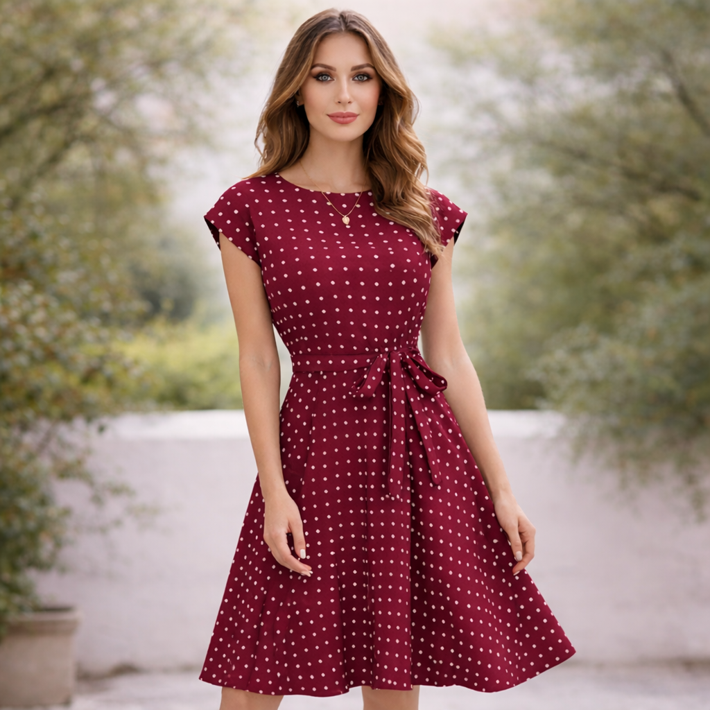 Robe à Pois | Ceinture Nœud Flatteuse | Robe Femme