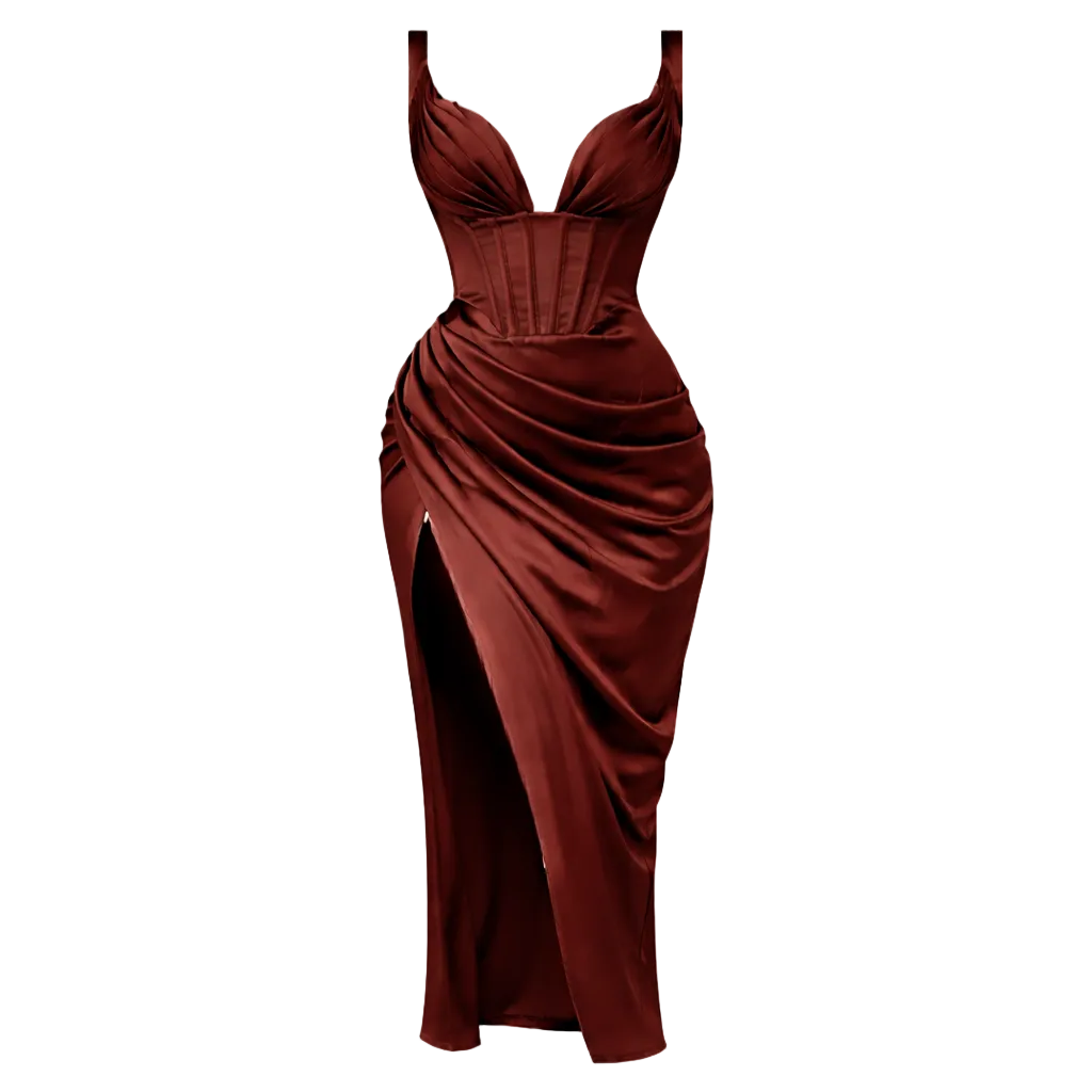 Robe Longue Fendue Femme | Marron, Gracieuse | Silhouette Flatteuse