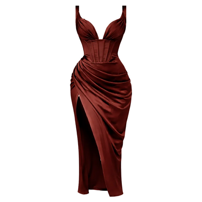 Robe Longue Fendue Femme | Marron, Gracieuse | Silhouette Flatteuse
