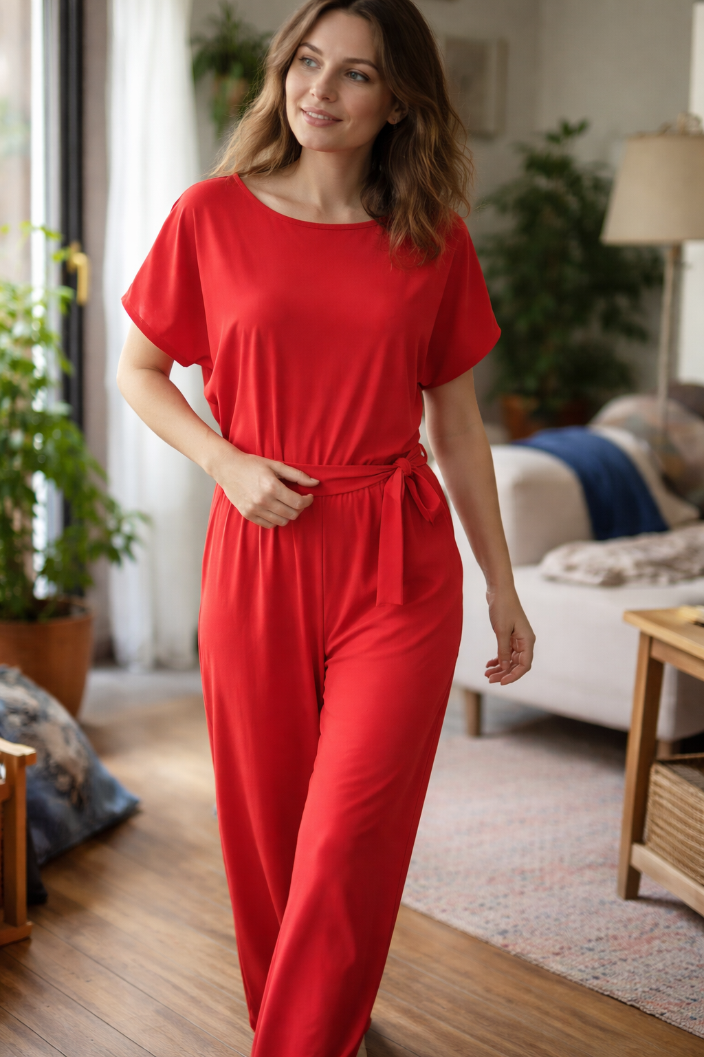 Combinaison Femme | Coupe Ample, Taille Nouée | Pantalon Large Élégant