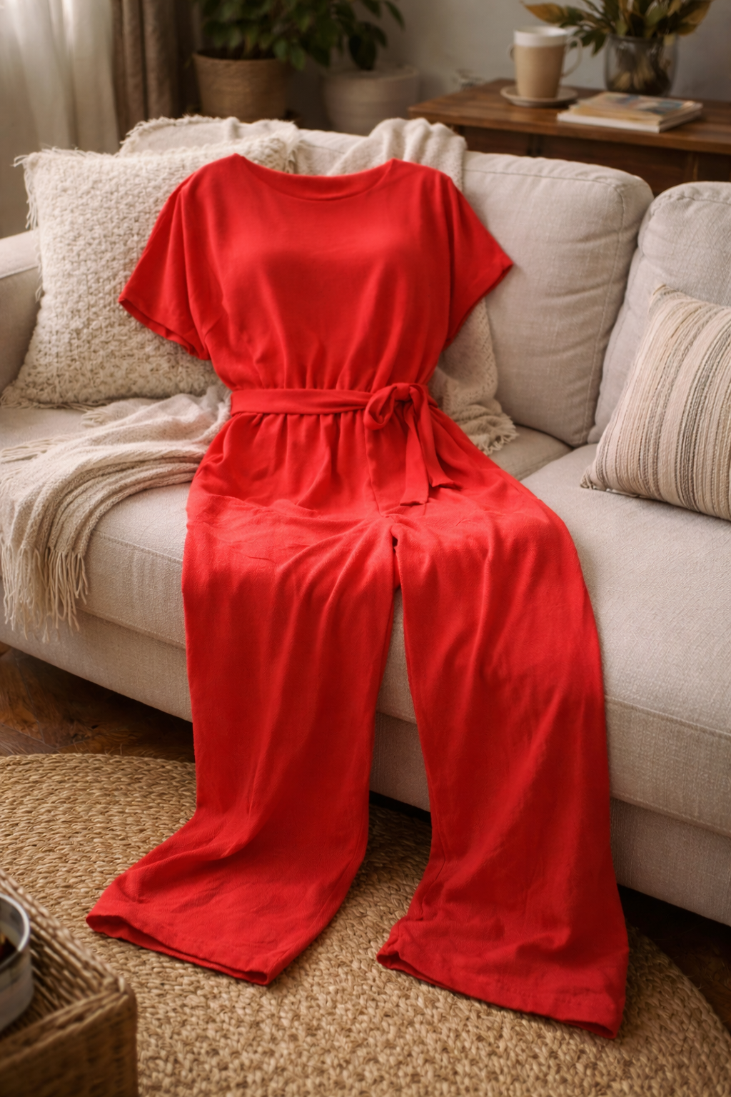 Combinaison Femme | Coupe Ample, Taille Nouée | Pantalon Large Élégant