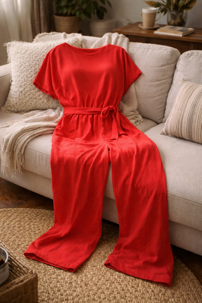 Combinaison Femme | Coupe Ample, Taille Nouée | Pantalon Large Élégant