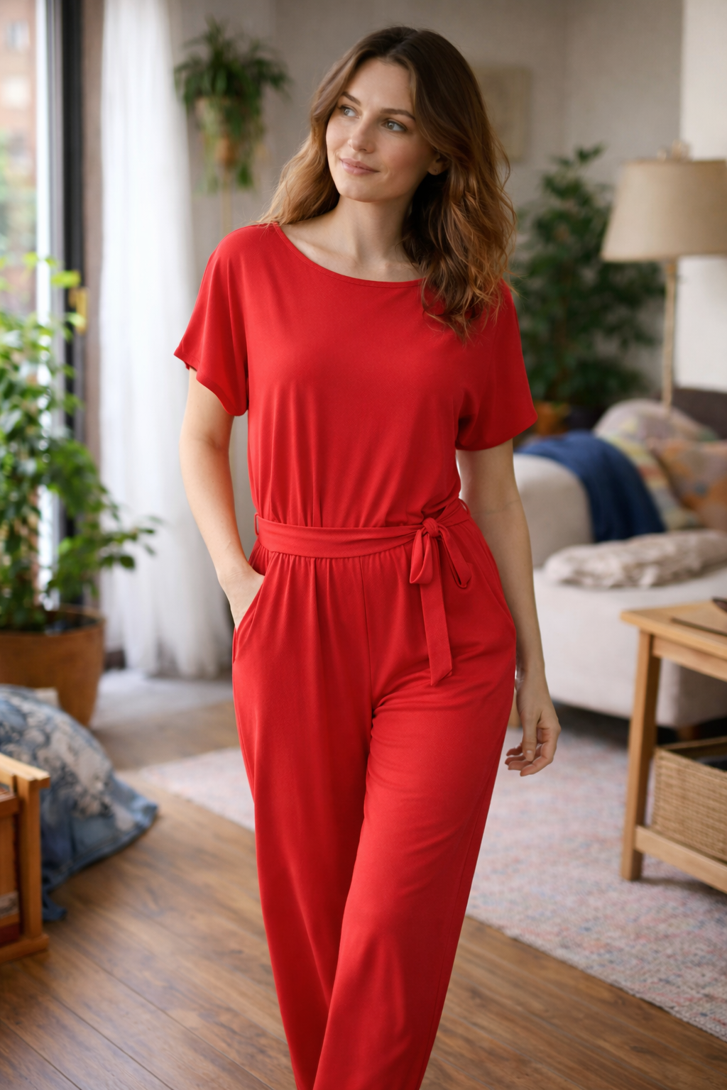 Combinaison Femme | Coupe Ample, Taille Nouée | Pantalon Large Élégant