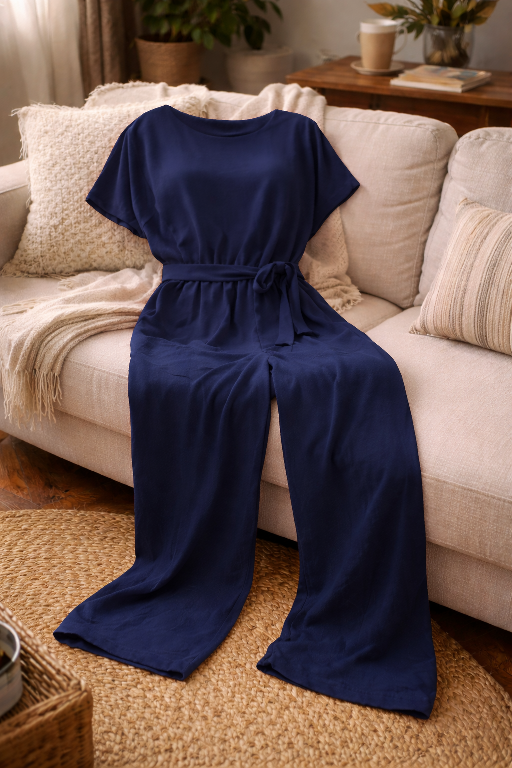 Combinaison Femme | Coupe Ample, Taille Nouée | Pantalon Large Élégant