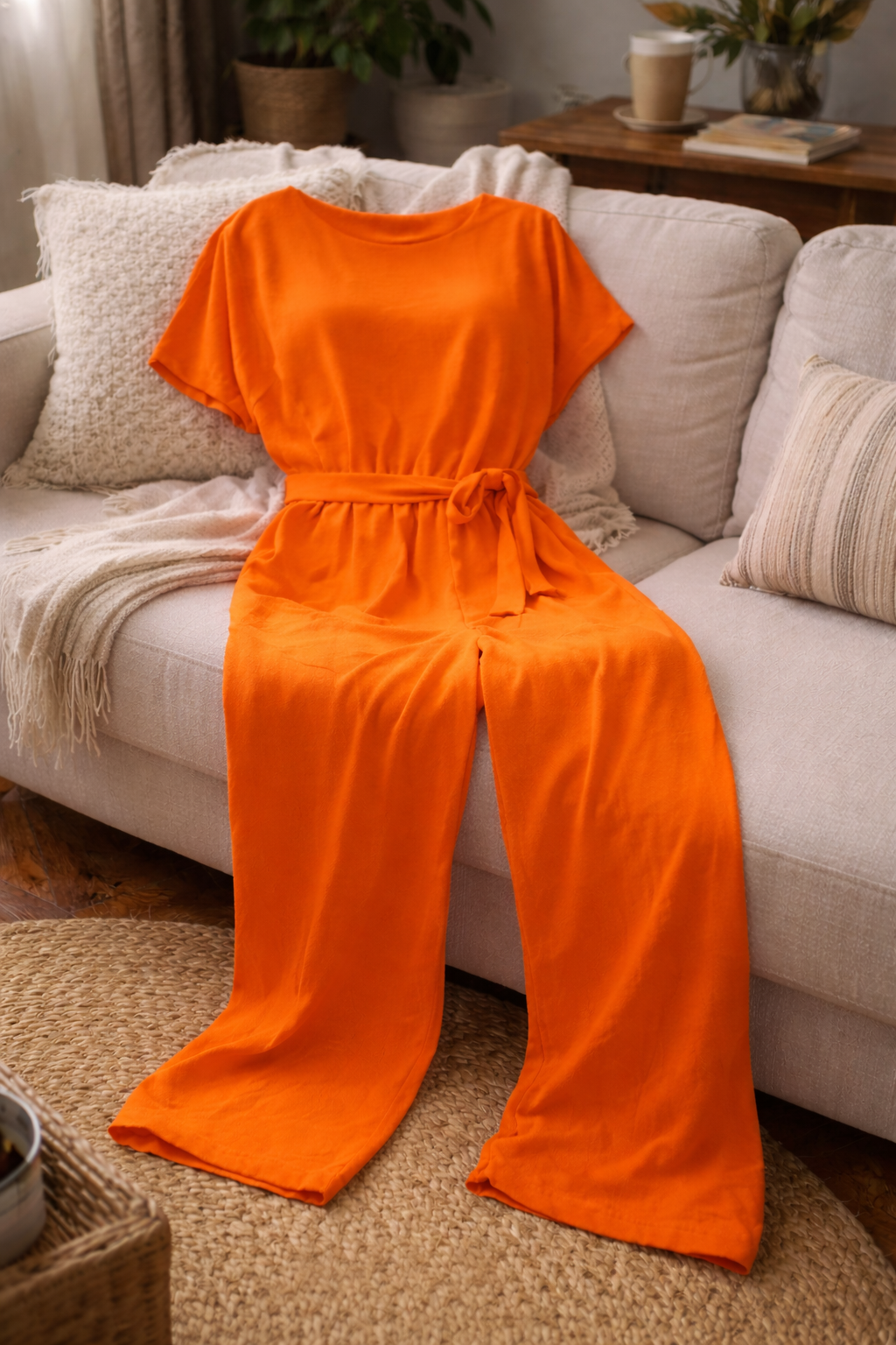 Combinaison Femme | Coupe Ample, Taille Nouée | Pantalon Large Élégant