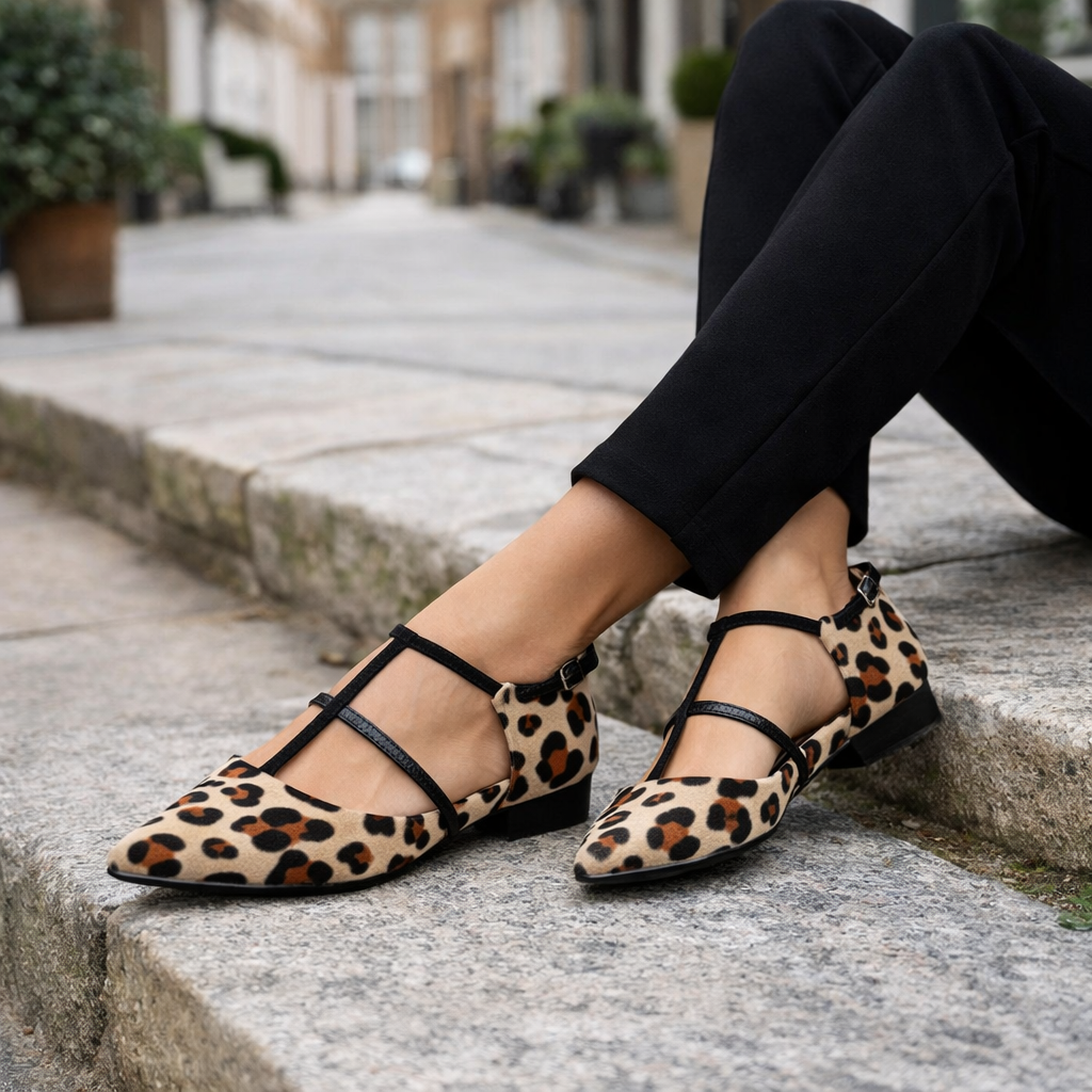 Ballerines pour femmes | Imprimé animal, sangles ajustables | Ajustement sécurisé