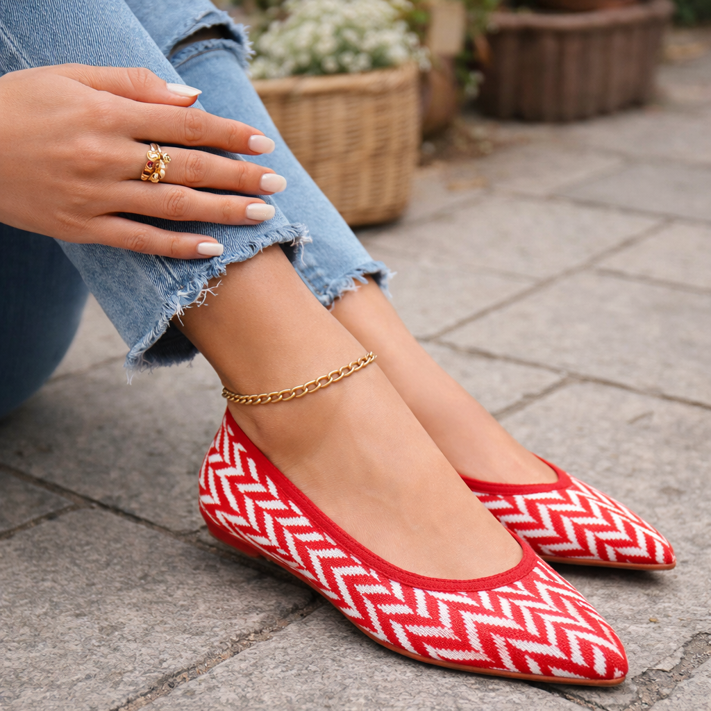 Ballerines pour Femmes | Motif Zigzag, Semelle Souple | Confort Quotidien