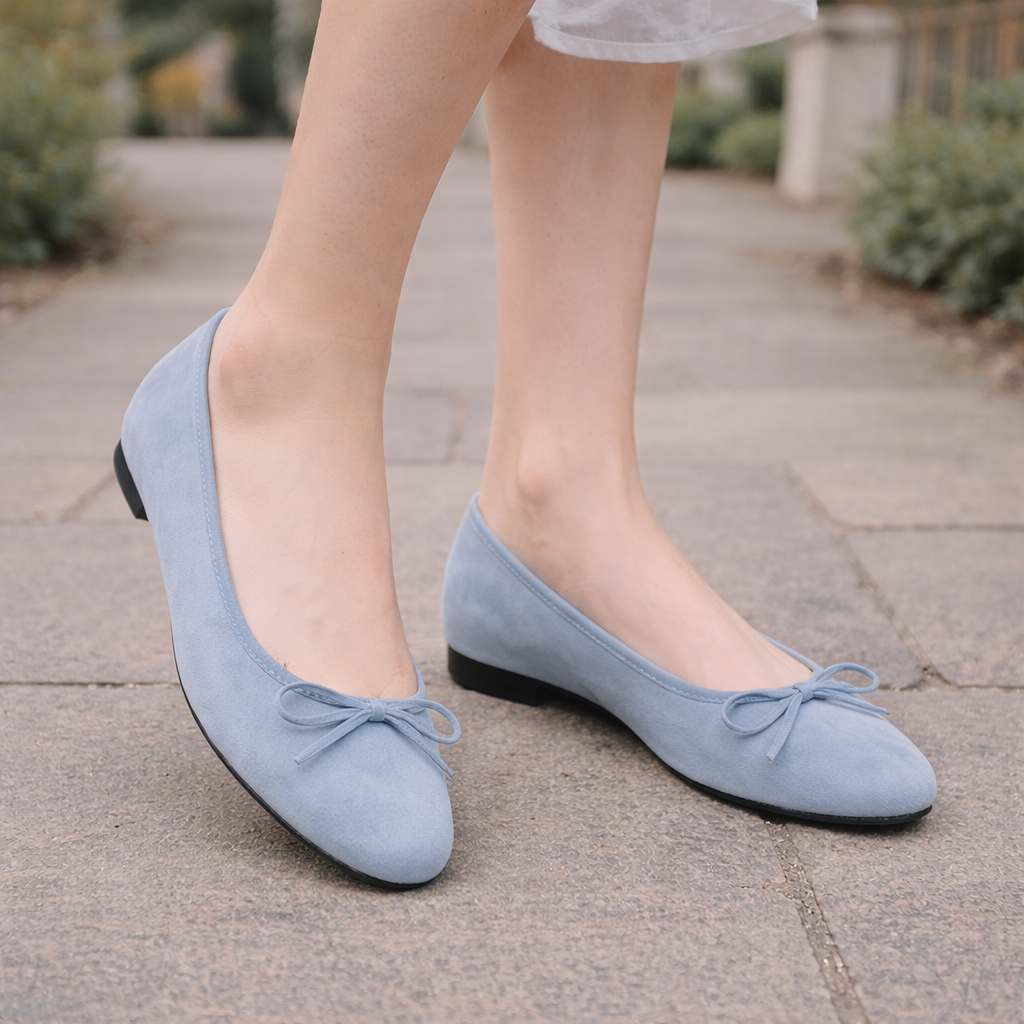 Ballerines Femme | Nœud Détail | Daim Rose