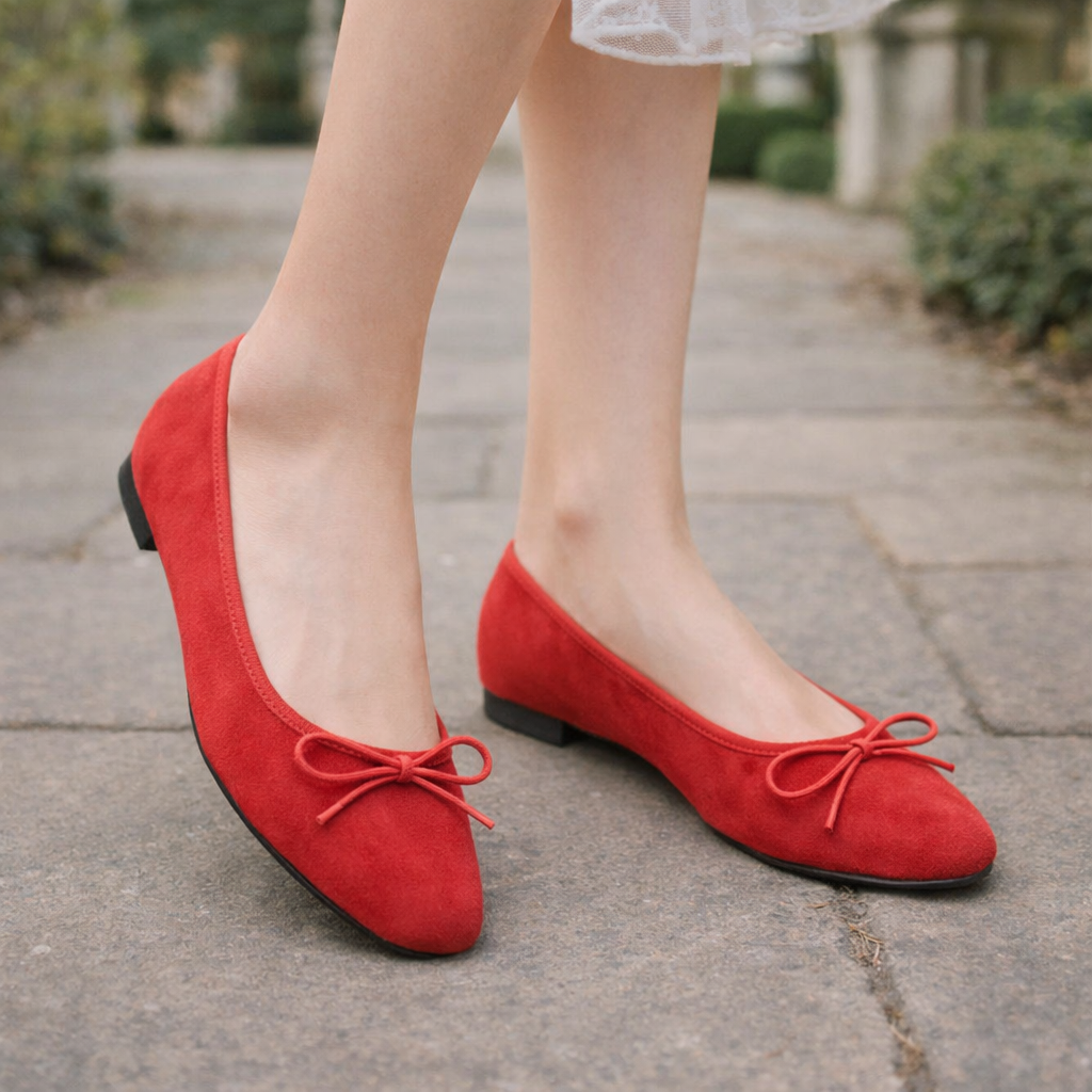 Ballerines Femme | Nœud Détail | Daim Rose