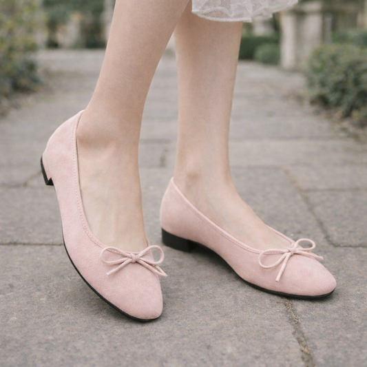 Ballerines Femme | Nœud Détail | Daim Rose