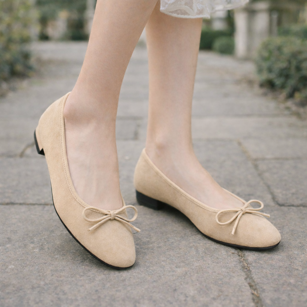 Ballerines Femme | Nœud Détail | Daim Rose