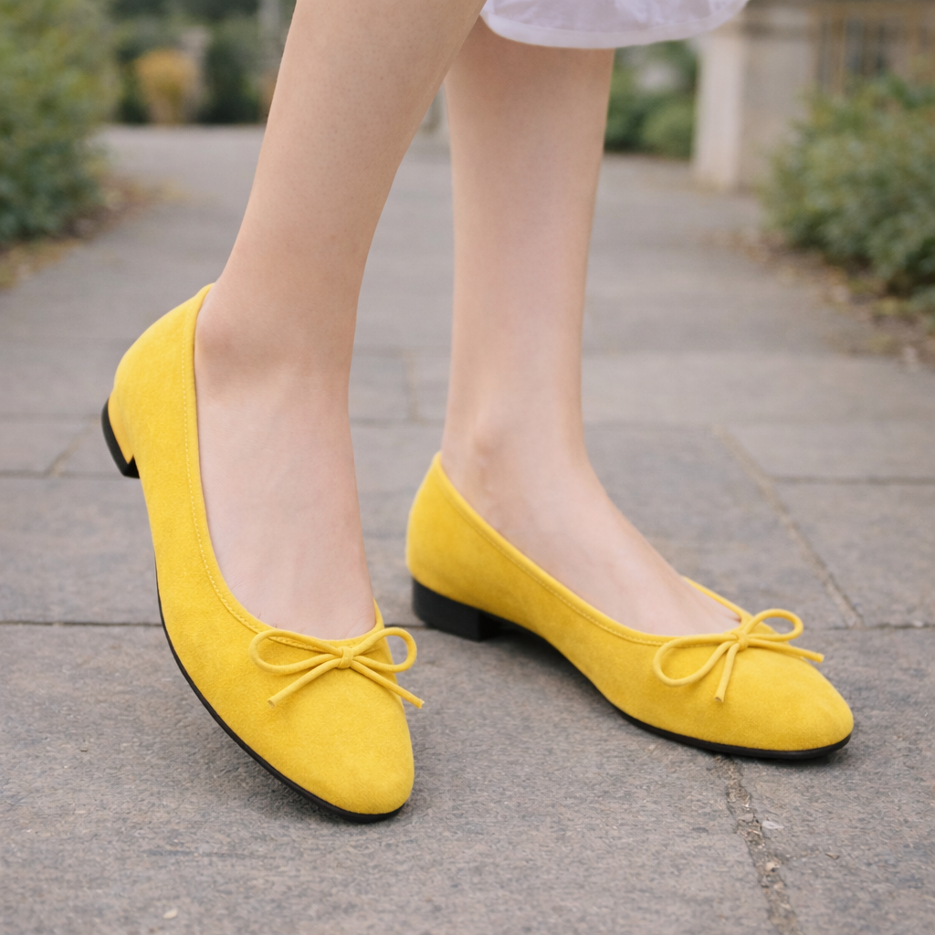 Ballerines Femme | Nœud Détail | Daim Rose