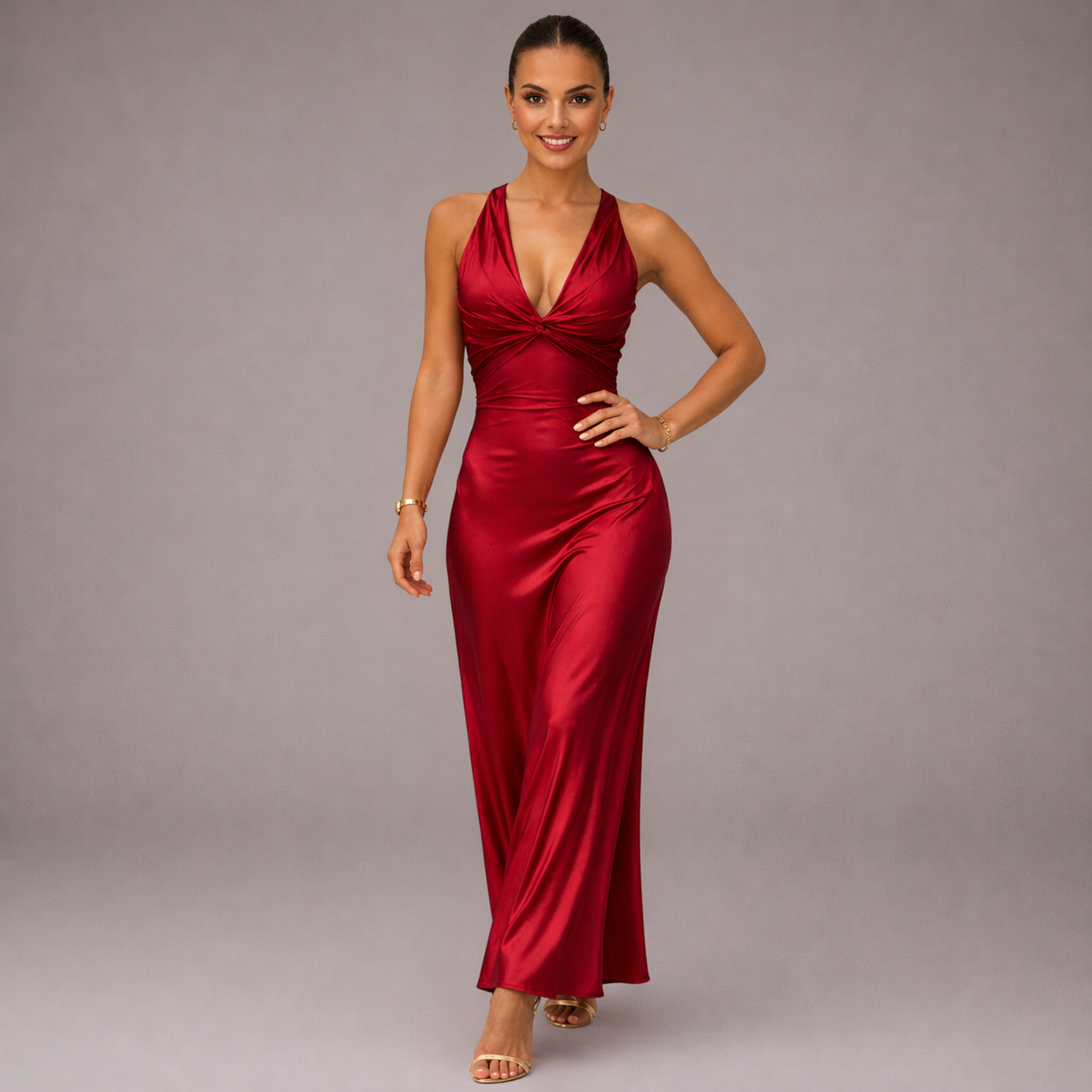 Maxi Dress | Backless Design, Ankle Length | V-Neck