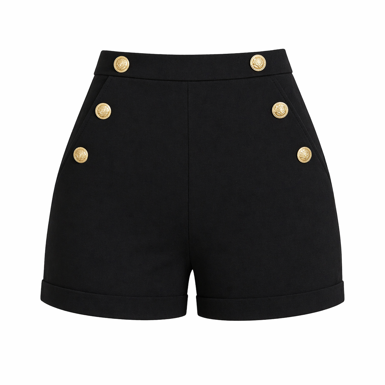 Short Femme | Taille Haute, Bouton Doré | Élégant