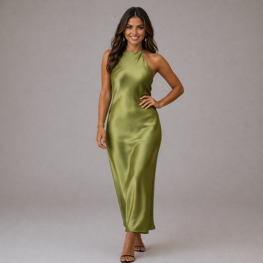 Robe de Soirée Femmes Tissu Soie Verte Style Élégant